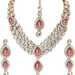 Latest Stylish 18k Gold Plated Traditional Kundan Necklace Jewellery Set for Women-image-33