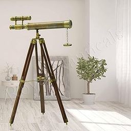 Antique Brass Foldable Handmade Telescope with Wooden Adjustable Tripod Stand-14