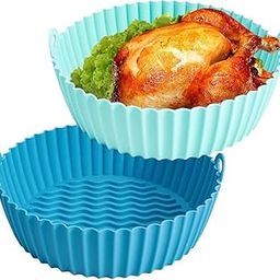 Nonstick Reusable Heat Resistant, Silicone Air Fryer Liner, Round Baking Tray with Handles, Heat Resistant, Pack of 2-image-92