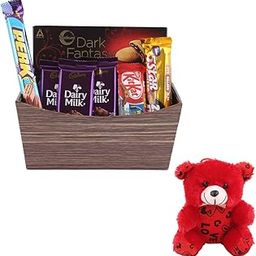 SFU E Com Attractive Basket With Creamy Chocolates | Valentine Teddy Bear With Chocolate Combo | Valentine Chocolate Hamper | 888-81
