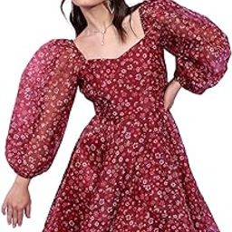 Womens Floral Mini Flared Dress | Puff Sleeves & Playful Silhouette | Chic & Effortlessly Feminine| Stylish-image-85