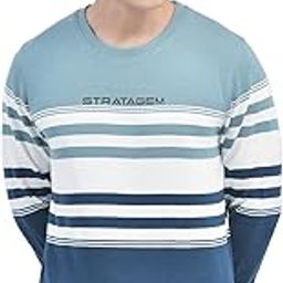 Men's Blue Striped Round Neck Sweatshirt-image-1