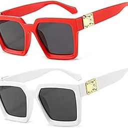 Sunwear Unisex Oversized Square Sunglasses for Men And Women inspired from Badshah Sunglass, Sahil Khan & Jass Manak -Red,White Sunglasses Combo-image-2