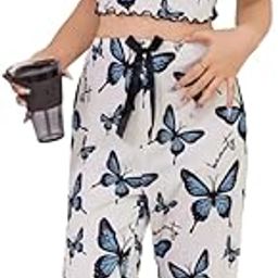 liksun Butterfly Bliss Lounge Set – Women’s Blue Butterfly Print Cami & Pajama Pants-picture-31