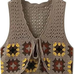 Cotton Women Embroidery Beachwear Halter Neck Sleeveless Knit Boho Crochet Vest Crop Cami Regular Fit Tank Top-image-5