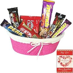 SFU E Com Favourite Chocolate With Newly Tie Basket | Valentine Chocolate With Love Greeting Card | Valentine Chocolate Hamper | 113-67