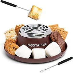 Nostalgia MyMini Electric S'mores Maker, Tabletop Indoor Machine with 4 Compartment Trays for Graham Crackers, Chocolate, Marshmallows, 2 Forks, Brown-image-1