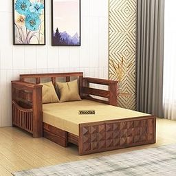 WOODLAB Furniture Sheesham Wood 2 Seater Diamond Sofa Cum Bed With Cushions And Side Pockets For Living Room Multipurpose Wooden Furniture For Home (Honey Finish), 2-Person Sofa, Brown-image-70