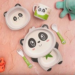 The Bamboo Co ® Kids/Baby Feeding/Eating Dinner Set of 5 | Made of Bamboo | Kids Crockery Set Tableware |Baby Utensils and Dishes Set | Eco-Friendly |Organic & Natural (Playful Panda)-16