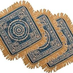 Kuber Industries Pack of 3 Velvet Finish Pooja mat for Sitting on Floor | Traditional Rangoli Print Aasan Puja Cloth for Home Mandir | Suitable for Prayer & Meditation | Golden Firozi-image-47