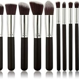 MKSL 10 pcs Premium Synthetic Makeup Brush Set - Black Silver-39