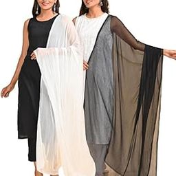 2.5 Meter Pack of 2 Solid Chiffon Dupattas with Scallop Crochet Lace on All Sides-25
