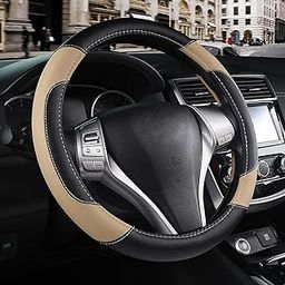szttswamp Leather Car Steering Wheel Cover, Non-Slip Cover Protector Breathable Microfiber Universal Fit For Most Cars (Beige)-15