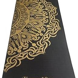 Karma Yoga Premium Printed Yoga Mat, Black with Gold Mandala Design-image-29
