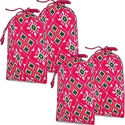 Potli | Silk Wedding Potli | Drawstring Closure Potli | Wallet Potli | Christmas Gift Potli | Baby Shower Potli | Patola-Print Potli | Small | 5x7 Inch | Pack of 4 | Rani-image-65