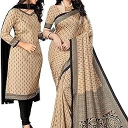 Women's Art Silk Uniform Printed Unstitched Salwar Pant with Dupatta Set and Saree Unstitched Blouse Piece Combo | Saree for Women | Salwar Suit set for Women-picture-21