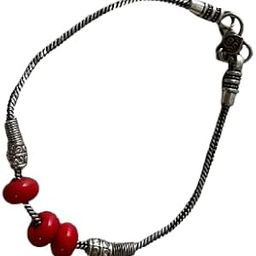 Oxidised Metal Red Beads Anklet, Adjustable Length-image-81