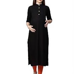 Women's Rayon Regular Fit Knee Length Maternity Kurti/Feeding Kurti/Pregnancy Kurta/A-Line Ethnic Kurti with Zippers for Nursing Pre and Post Pregnancy - Solid-image-32