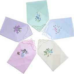 Women Ladies Cotton Floral Embroidery Handkerchiefs Lace Hankie Set of 5 | Handkerchiefs | Handkerchiefs|71007688PNK-38