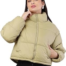 Women's Polyester High-Neck with Full Sleeve Green Puffer Jacket-image-90