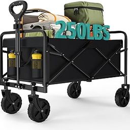 OLIXIS Heavy Duty Wagon Cart with Wheels Foldable,Large Collapsible Wagons Carts with All-Terrain Wheels,Smooth Maneuverability,Suitable for Gardening,Camping and Beach,Black-image-31