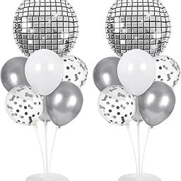 Toys Treasure We Deliver Smiles Disco Ball Party Balloons Centerpiece Stand Kit 2 Sets with Silver/White Balloons for Tables 70s 80s 90s Dance Themed Birthday Decorations (Disco Silver, 2)-image-99