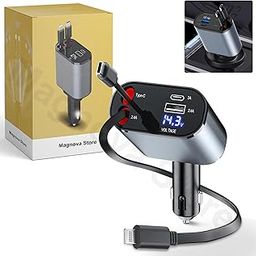 Magnova Car Charger Adapters Fast Charging Type C + iOS Ports,4 in 1 Retractable Fast Car Charger Adapter for iPhone, Android, Smartphones & Tablets & More (USB-C & Lightning Cables-35.5 inch)-image-45