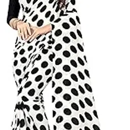 anand sarees Printed, Polka Print Georgette Saree (White, Black)-picture-1