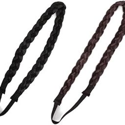 2pc (black) 2 Strands Synthetic Hair Braided Headband Women Hair Band with Elastic Stretch Chunky ＆ Wide Plaited Braid Hair Band-image-9