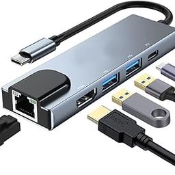 Astrill USB C Hub, USB C Hub Multiport Adapter, with 4K HDMI, USB 3.0 5Gbps Data Transfer Port, SD/TF Card Reader,1Gbps Ethernet RJ45 Hub for,MacBook Air, Type-C Device (5 in 1)-6