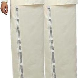 RAMRAJ Mens Pack of 2 Solid Kora Cotton Cream Dhoti-37