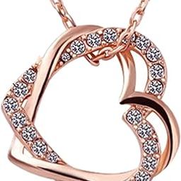 Embracing Hearts-in-Love 18K Rose Gold Plated Austrian Crystal Pendant for Girls and Women-image-1