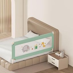 Kids Station Bed Rail for Safety (6ft x 2.6ft), 180cm x 80cm, Baby Safety, Adjustable Height, Foldable Safeguard for Baby Proofing King Size Bed (6'0", 1 Side, Green)-32