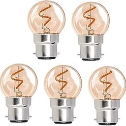 Qixivcom B22 G40 LED Filament Bulb 2W Dimmable Mini LED Bulb 120V 20W Equivalent 2200K LED Edison Bulbs Warm White Amber Glass Decorative Lights Outdoor Lighting for Home Bar 5 Pack-2