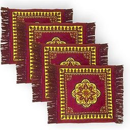 (Set of 4 Traditional Asana for Puja - Soft Velvet Aasan for Pooja | Prayer | Sitting | Meditation - Small Carpet Mat Rug for Floor Pooja Aasan,Velvet Prayer Mat (Size 2 x2 Feet)-0
