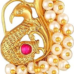 Vighnaharta Golden Moti Pearls Nath Nathiya nose pin Gold Plated Alloy two Nose Ring for woment[VFJ1239NTH-Press-Red]-16