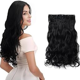 VIEWS Women's Full Head 22 Inch Hair Wig - Synthetic Natural Wavy Black Hair Pieces with 5 Clip Wig Cheap Fluffy-image-55