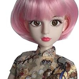 MERISHOPP Lovely Short Straight Hair Bob Wig for 1/4 BJD Doll DIY Making Accs Pink-image-23