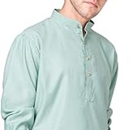 Trybuy Men's Blended Cotton Cyan Kurta Pyjama Set-image-60