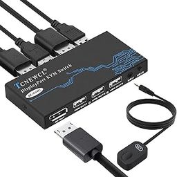 KVM Switch DisplayPort 2 Computers 1 Monitor, 2 Port DP KVM Switch Support 4K@60Hz Share USB 2.0 Devices Keyboard Mouse, with 2 DP and 2 USB Cables-0