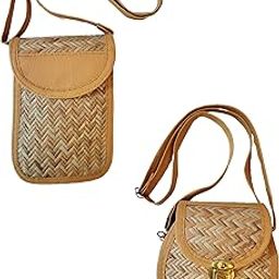 Bamboo Bag Shital Pati Handmade Women's Sling Bag (Combo Of 2) Mobile & Heart Shape Sling.-image-3