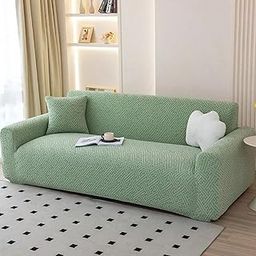 Lukzer 3 Seater Pastel Green Grid Maze Pattern Sofa Cover | 240 GSM Universal Stretch Fit Jacquard Fabric Couch Protector | Fully Covered Anti Slip & Washable Sofa Cover (180-230cm/SC-107-03)-image-17
