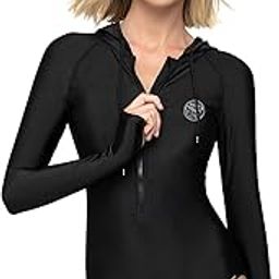 Womens Long Sleeve Rash Guard Hooded One Piece Swimsuit Sun Protection Front Zpper Printed Bathing Suit-image-65