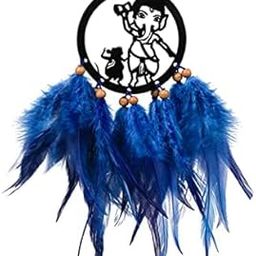 Round Ganesh Dream Catcher for Car & Wall Hanging Attract Positive Dreams | Car Mirror Hanging Accessories Showpiece Wind Chimes Diwali Gift (Blue)-image-63