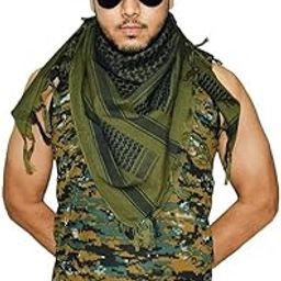 Fashions Men's Pure Cotton Arab Shemagh Neck Wrap Arafat Keffiyah Desert Army Wear Head Scarf Stole (Green)-image-36