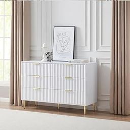 Furnitell Wooden Chest of Drawers | 6 Drawers Dresser Console Cabinet for Bedroom, Living Room, Drawing Room & Office | Sideboard | Multipurpose Storage | HDMR Premium Wood & Iron, White & Golden-27
