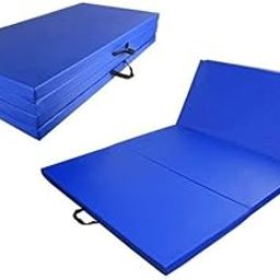SGF Gymnastics Mats, 4 Fold Exercise Mat Yoga Gym Home Fitness Workout Mat, Thick Foam Soft Matt for Crash Tumble Pilates, Non Slip PU Leather & Carry Handles (22 MM) (BLUE)-picture-4