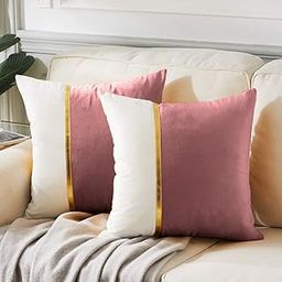 Zikrak Set of 2 Premium Velvet with Gold Stripe Decorative Pillow/Cushion Covers with Zipper (Dusty-Pink, 16 x 16 inch (40 x 40 cm)-image-16