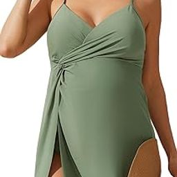 Maternity One Piece Swimsuit Knotted Crisscross Swim Dress Split Hem Bathing Suit-image-44