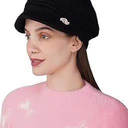 isweven Woolen Winter Cap for Women Girls, Soft & Warm Visor Beanie Hat (Free Size, 4169)-picture-25